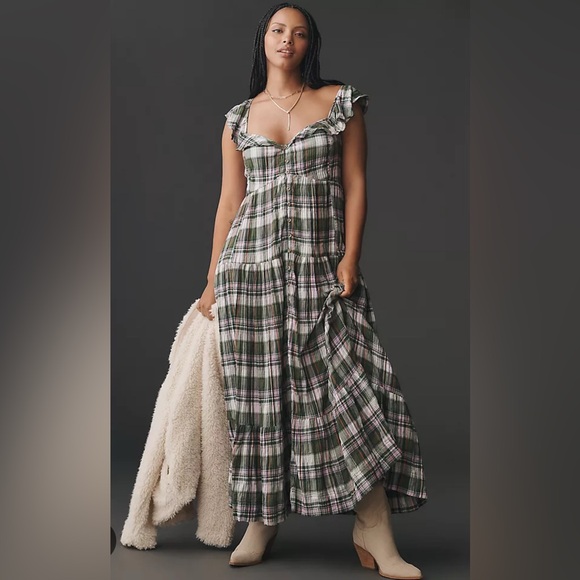 ✨Anthropologie Pilcro✨ Flutter Sleeve Tiered Dress - Picture 1 of 2